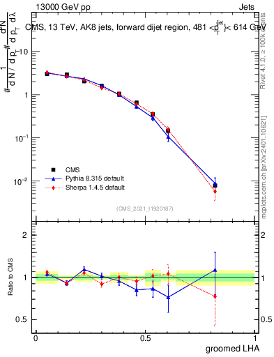 Plot of j.lha.g in 13000 GeV pp collisions