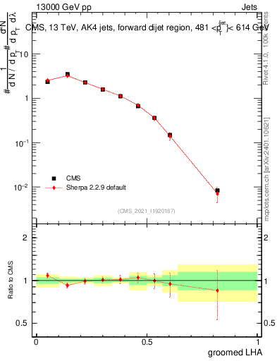 Plot of j.lha.g in 13000 GeV pp collisions