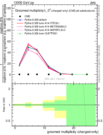 Plot of j.nch.g in 13000 GeV pp collisions