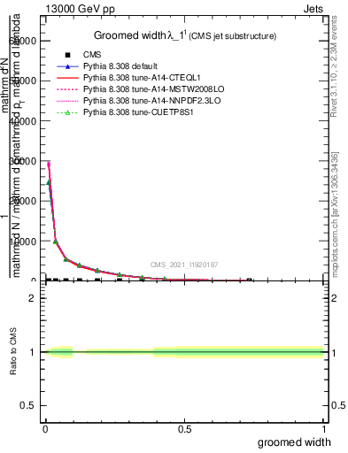 Plot of j.width.g in 13000 GeV pp collisions