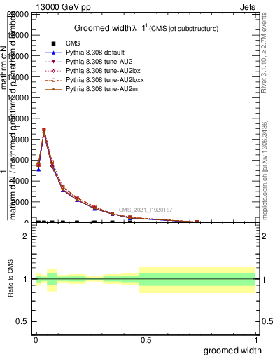 Plot of j.width.g in 13000 GeV pp collisions